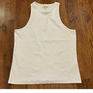 Madewell Women's High Neck Ribbed Cotton Tank Top - White - Size Medium